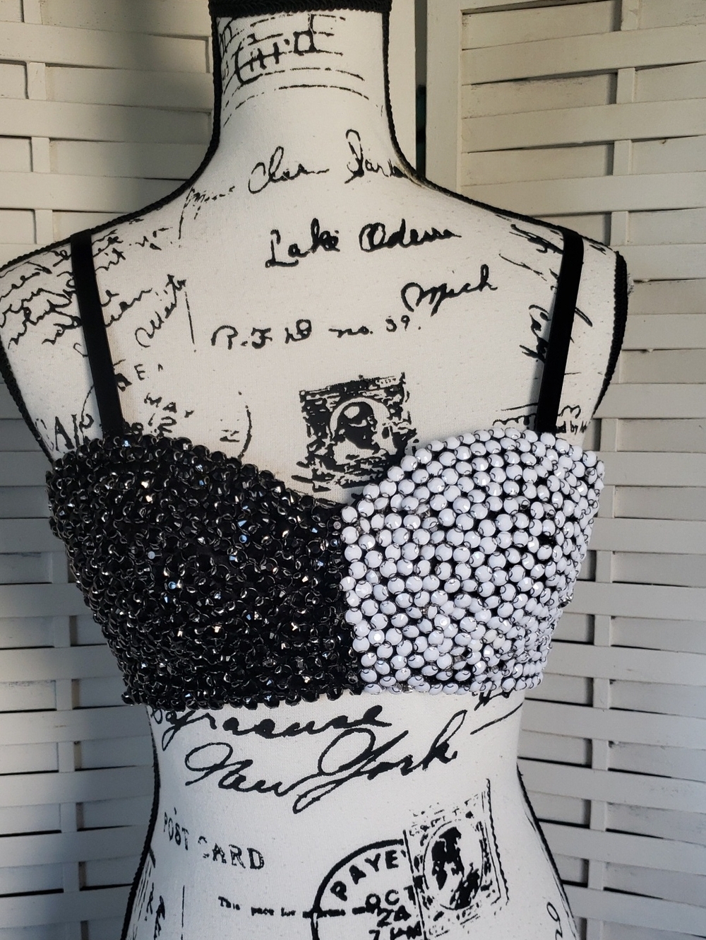 Papaya Black and White Beaded Bustier Top - Women Size M